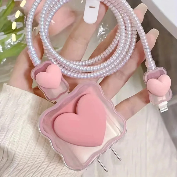 Big Pink Heart iPhone Charger Cover Cable Protectors P07 - Picture 4 of 4